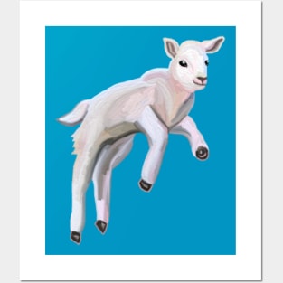 Cute Galloping Baby Spring Lamb Posters and Art